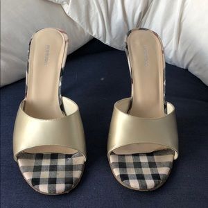 Burberry Gold Stiletto Slides with Nova Check
